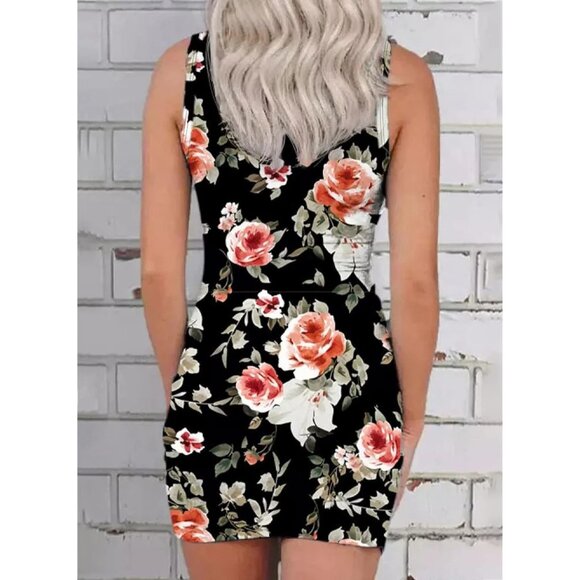 Women Black Cut Out Ruched Wrap Spring Summer Sexy Bodycon Mini Dress - Picture 3 of 5